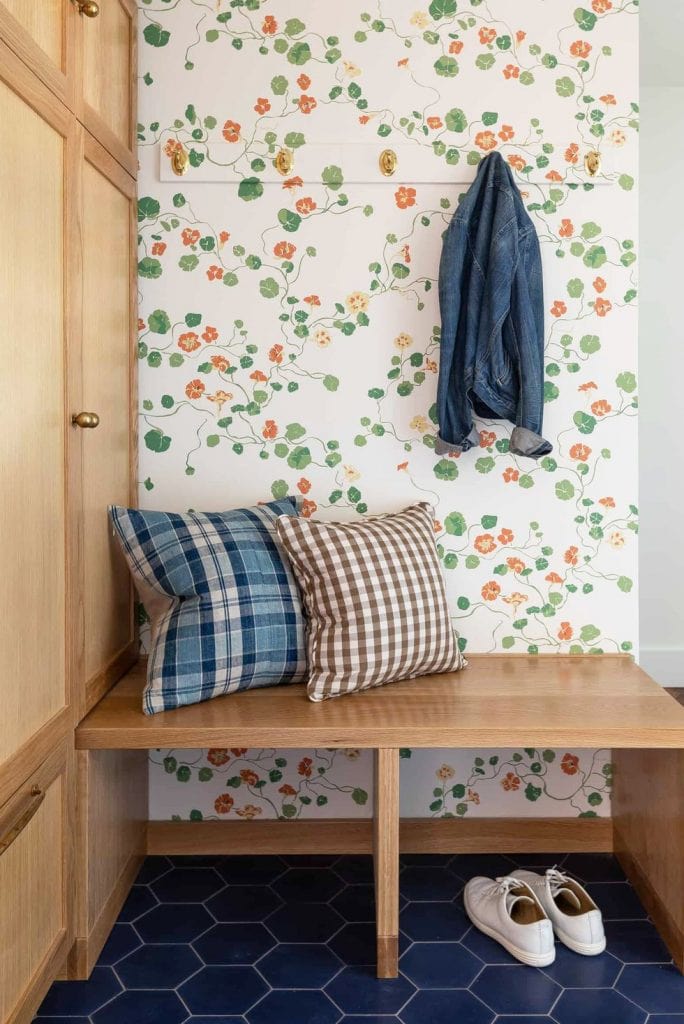 accent wall 25 Rooms That Prove You Need an Accent Wall in Your Home accent walls heidi caillier design seattle interior designer olympic manor house modern traditional mudroom wallpaper lake august floral hexagon tile brass home design 1582660641 684x1024