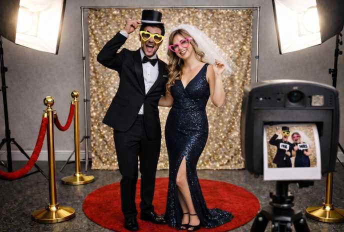 Red Carpet Shooting Event-Modul mit Fotobox und rotem Teppich - professionelles Gäste Entertainment für Hochzeiten und Galas