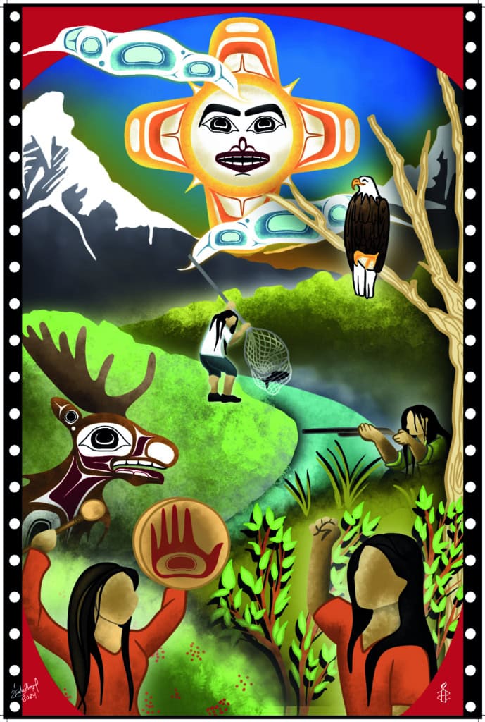Yinka Dini, a powerful artistic piece by Satsi Naziel, an artist from the Wet’suwet’en Nation.