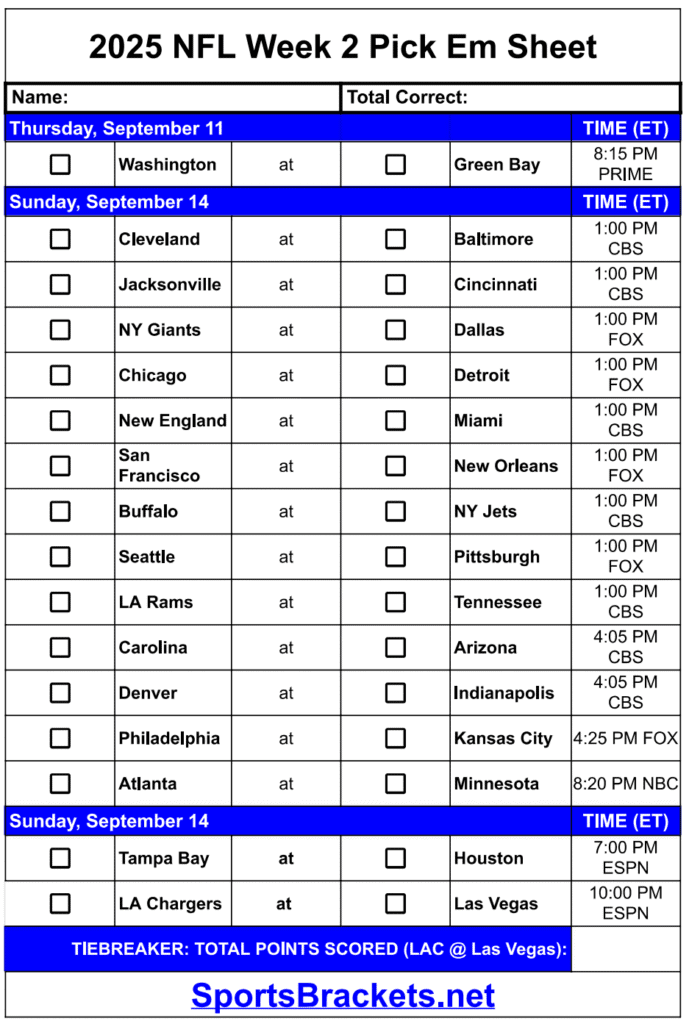2025 NFLM choose active week; Print, PDF format