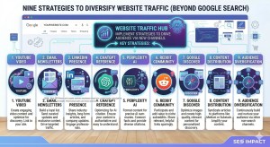 Digital marketing ecosystem showing website traffic sources beyond Google including YouTube email newsletters and AI platforms
