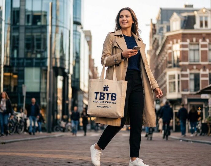 Luxe landschappelijke selectie van bedrukte katoenen tassen en relatiegeschenken voor 2026 gepresenteerd door TBTB