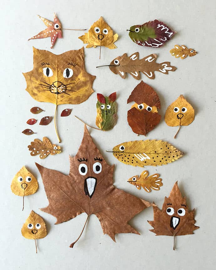 cute and quirky friends made with real leaves kid's craft