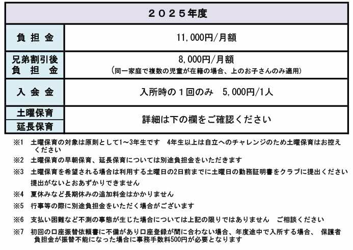 かもめ、つばめ・キッズあさひ 保護者負担金
