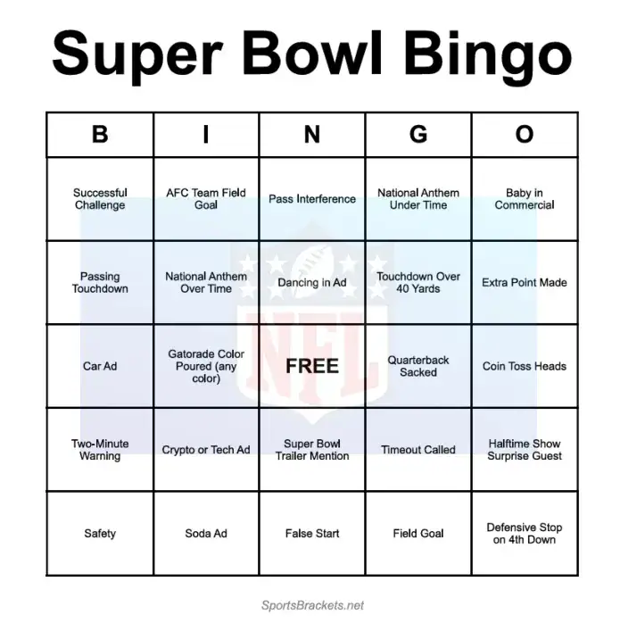 Super Bowl Binger Card Generator - Sports Brackets Super Bowl Bingo Card Generator