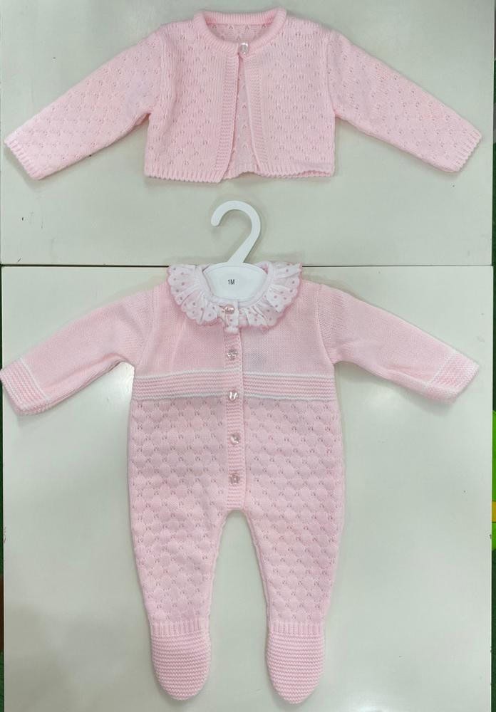 Conjunto de lana con chaqueta cuello redondo Rosa