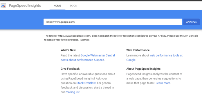 Fix Google PageSpeed Insights API Key Referrer Restrictions Error