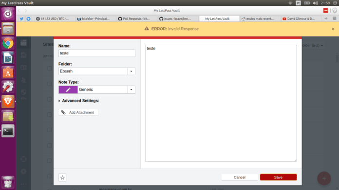 ERROR Invalid Response in Lastpass