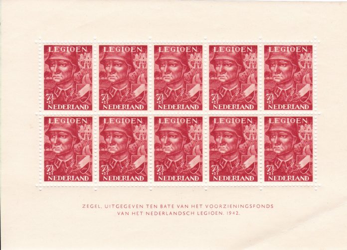 IMG_20170429_0001 p 1 november 1942 verschenen twee postzegels met toeslag ten bate van het legioen, de zogeheten Legioenzegels. Zegel in blok 7 1/2 cent en een toeslag van 2 1/2 cent. Voor de uitrusting van het Nederlands Legioen.