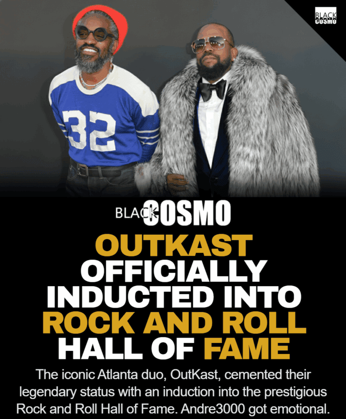 Big Boi and André 3000 of OutKast accepting their induction into the Rock and Roll Hall of Fame.