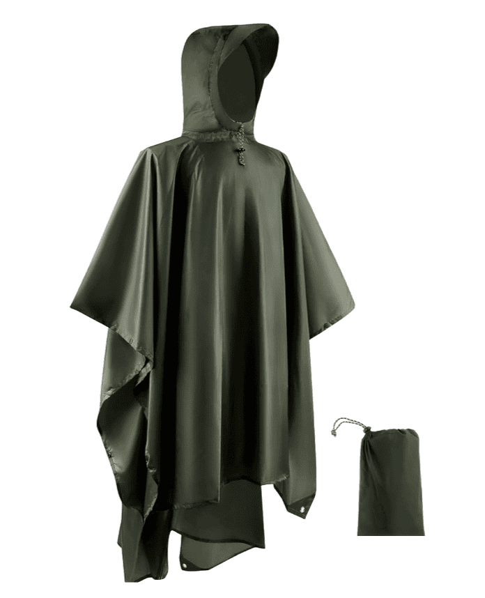 khaki rain poncho with travel bag