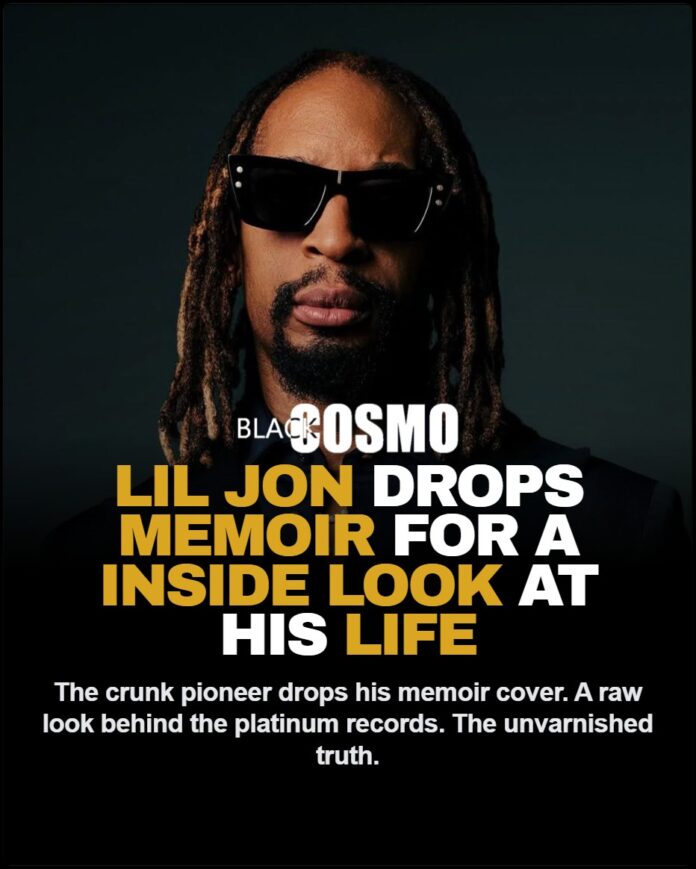 Cover shot of Lil Jon's upcoming memoir I Only Shout So You Can Hear Me, featuring the producer looking directly at the camera.