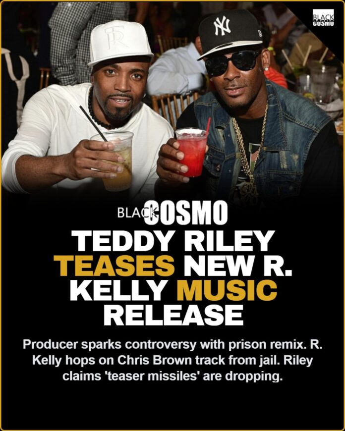 Teddy Riley and R. Kelly performing together on stage in better times.