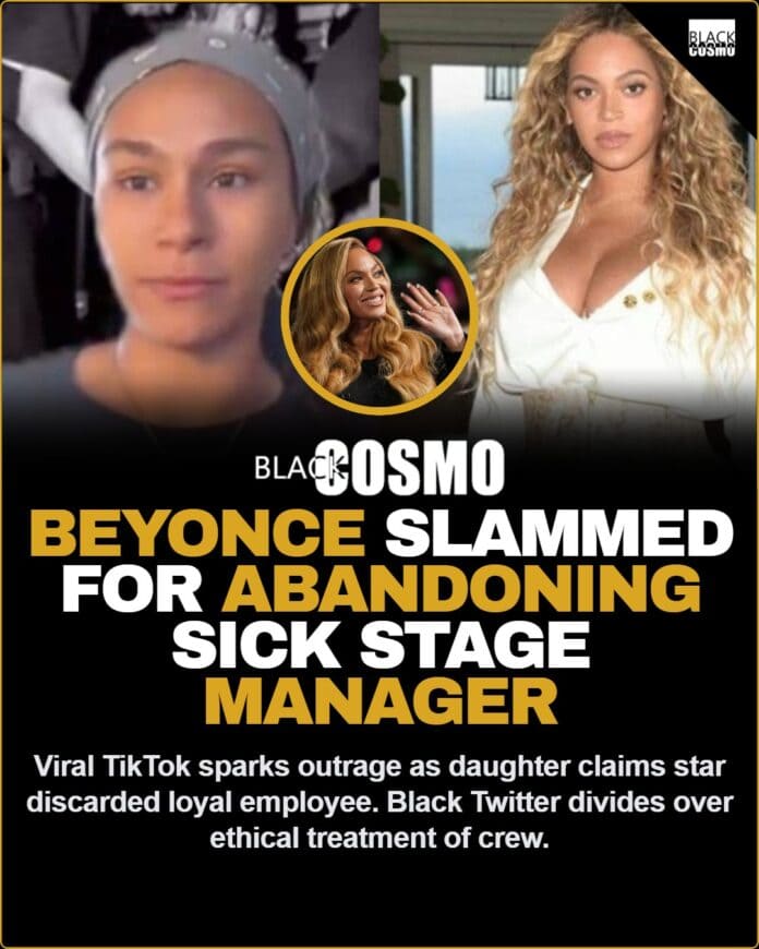 beyonc-slammed-for-abandoning-sick-stage-manager Beyoncé performing on stage with stage crew visible in the background shadows.