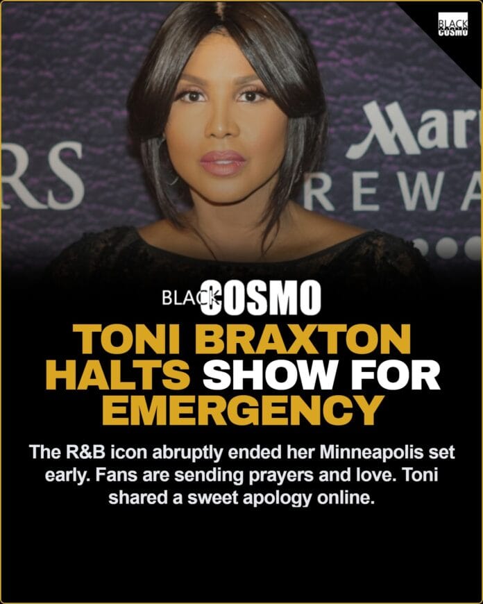 R&B icon Toni Braxton performing gracefully on stage.