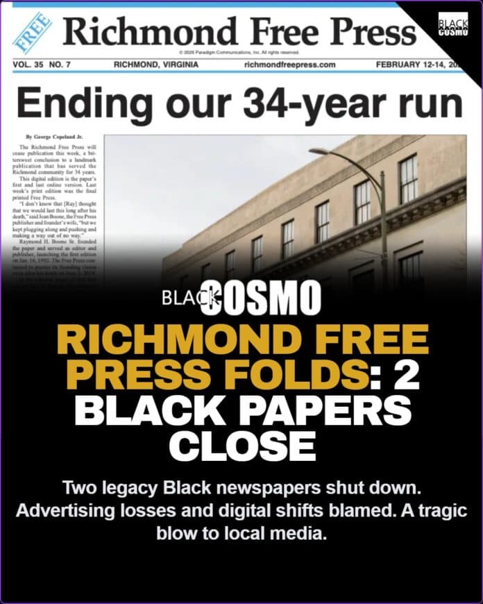 A printing press and final editions of legacy Black newspapers that recently shut down due to financial pressures.