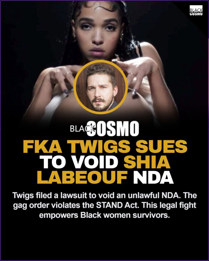 A conceptual image of the scales of justice, representing FKA Twigs' legal battle against an unlawful NDA under the STAND Act.