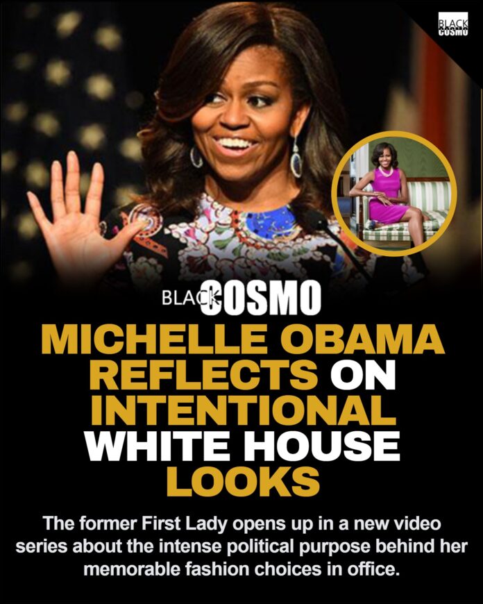 An artistic representation of Michelle Obama wearing a tailored garment, highlighting her grace and sophisticated style.