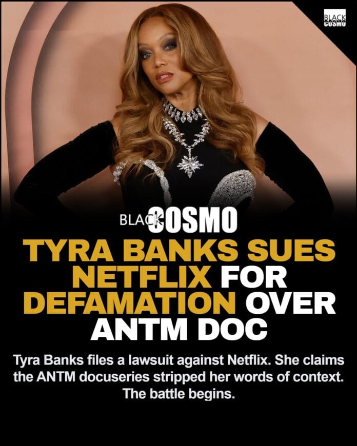 Tyra Banks posing at an event with a clean, confident look.
