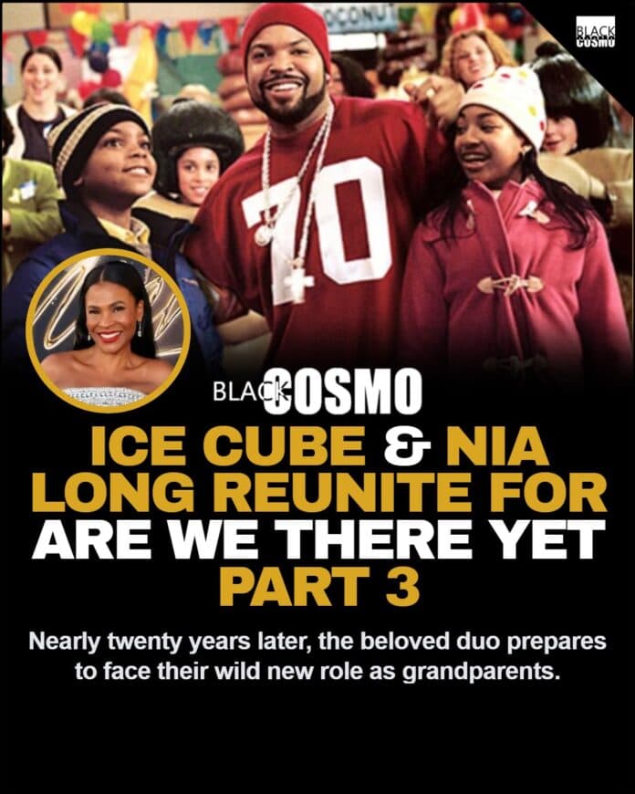 Ice Cube and Nia Long smiling together in a scene from the family comedy Are We There Yet.