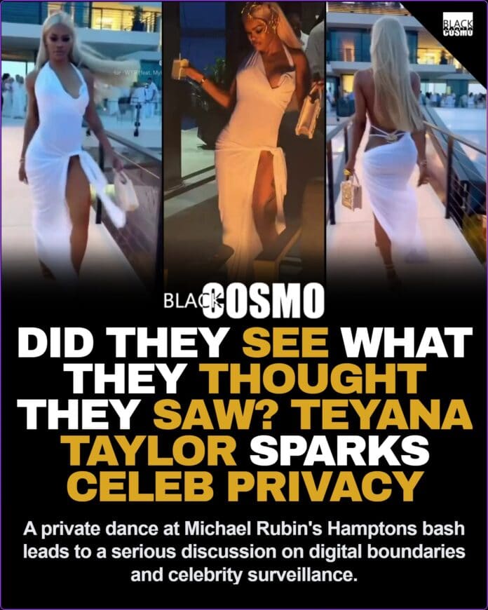 Teyana Taylor wearing an elegant all-white outfit at a high-profile party.