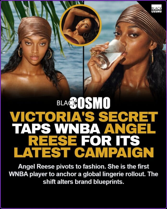 blkcosmo-angel-reese-victorias-secret-campaign-fashion-shift Angel Reese modeling Victoria's Secret underwear and swimwear campaign