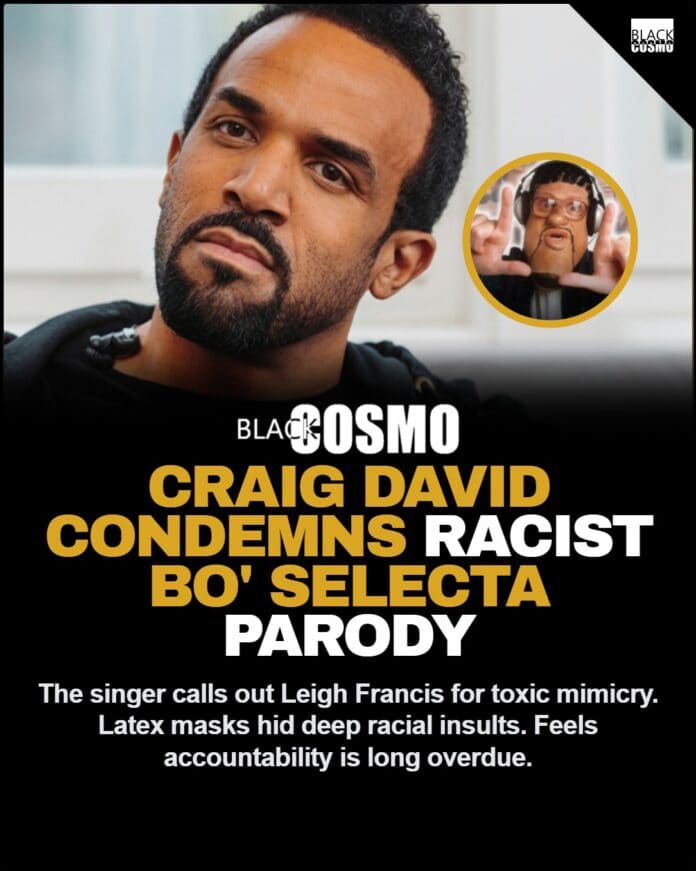 A high-quality editorial image of Craig David, reflecting on his career and the long-term impact of racism in comedy.