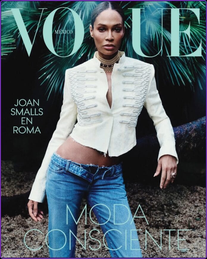 Joan Smalls modeling for the Vogue Latin America April 2026 cover feature.