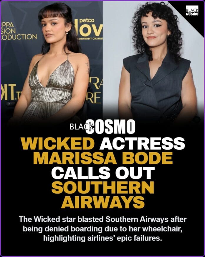 A photo spread from an Instagram post covering the news of Wicked actress Marissa Bode being denied a flight due to her wheelchair.