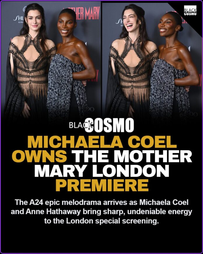 Michaela Coel and Anne Hathaway pose together at the Mother Mary special film screening at Picturehouse Central in London.
