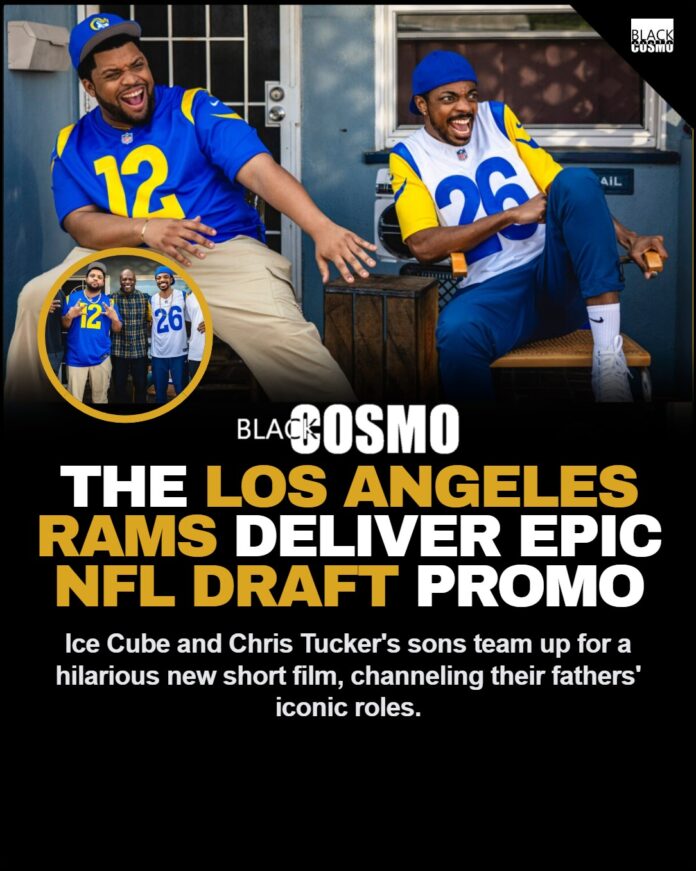 O'Shea Jackson Jr. and Destin Tucker, the sons of Ice Cube and Chris Tucker, recreating their fathers' iconic roles in the hilarious new short film 'Thursday' for the Los Angeles Rams' NFL Draft promo.