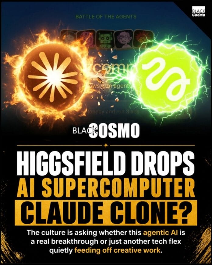 A conceptual representation of the Higgsfield AI Supercomputer processing creative data and video content.