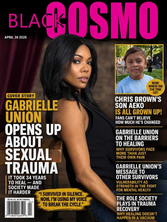 A portrait of Gabrielle Union looking confident and serene, reflecting her journey to finding inner peace and healing.