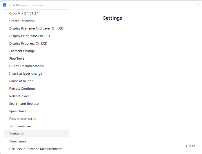 cura verifying that post processing script is added