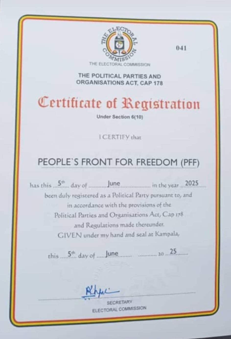 Electoral Commission Officially Hands Over Certificate Of Registration To Besigye's PFF ec2