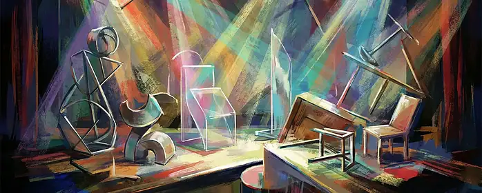 abstract theater stage with spotlight art, modern digital painting