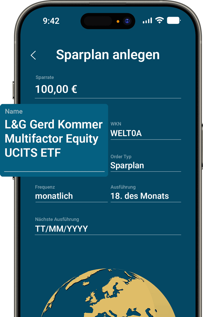 Smartphone-Bildschirm mit Sparplan-Einrichtung für den Gerd-Kommer-ETF.