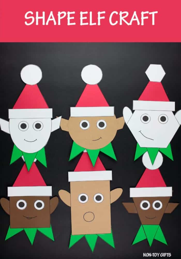 Christmas craft featuring elves made with shapes