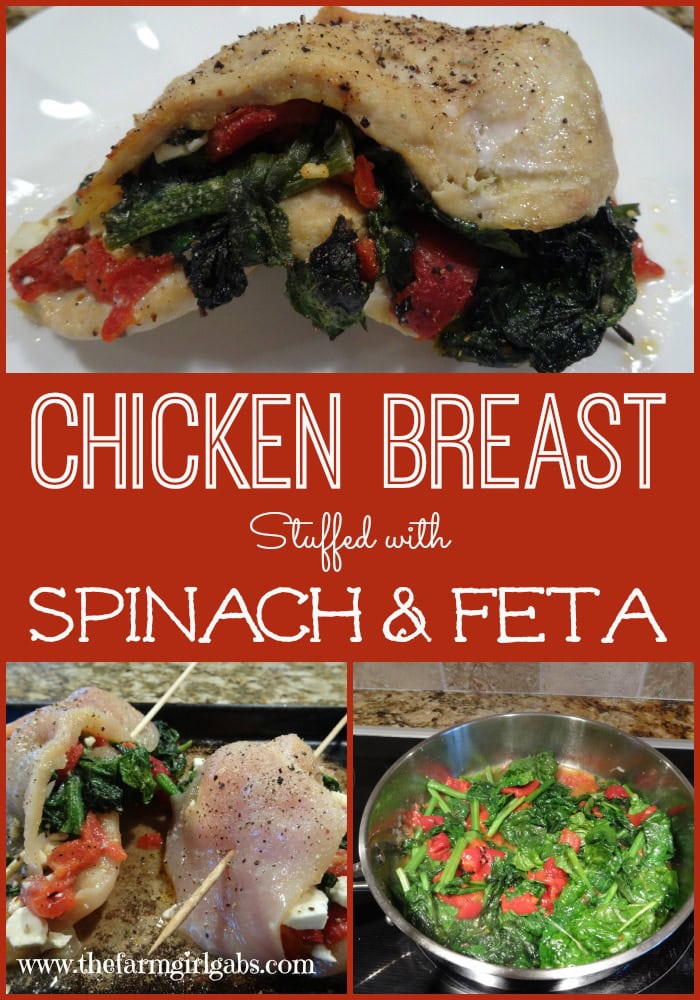 Chicken breast stuffed with fresh spinach, feta cheese and roasted red peppers. This recipes is delicious!