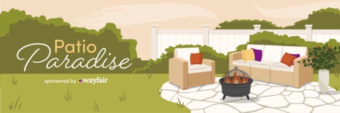 Wayfair Patio Paradise covered outdoor living spaces promotional graphic