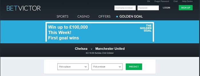 Play Golden Goal Betvictor and win £100,000