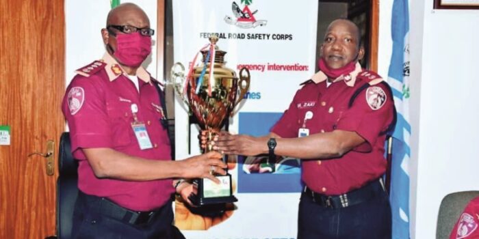 Presentation Of The Trophy Won By FRSC Female Handball Team (Safety Striker)