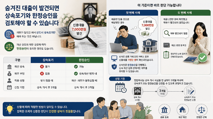 숨겨진 대출이 발견되면 상속포기와 한정승인을 검토해야 할 수 있습니다