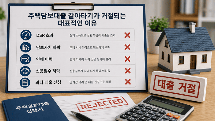 주택 담보 대출 갈아 타기가 거절되는 대표적인 이유