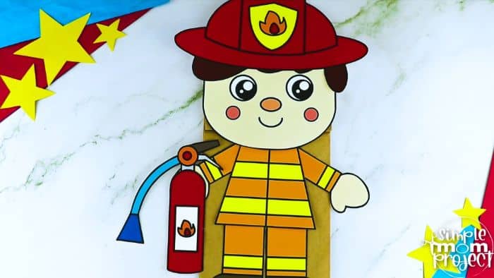 firefighter paper bag puppet