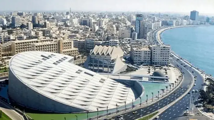 Bibliotheca Alexandrina beside the Mediterranean coast