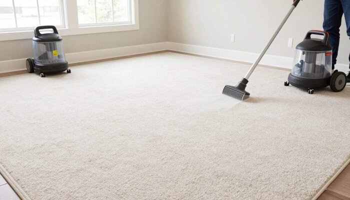 Professional carpet cleaning in Lake Geneva WI with steam cleaning equipment.