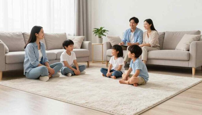 Family enjoying clean, fresh carpet in Lake Geneva home after professional cleaning.