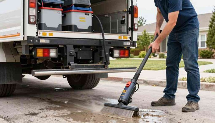 Professional carpet cleaning service in Lake Geneva WI with industrial equipment.