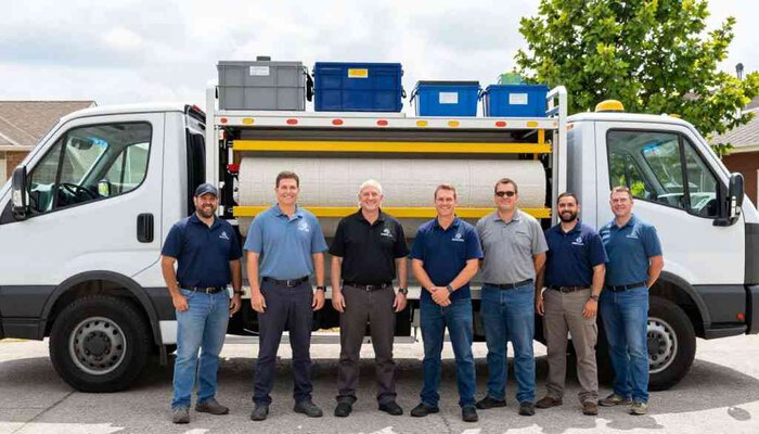 Professional carpet cleaning team in Lake Geneva WI with cleaning equipment.